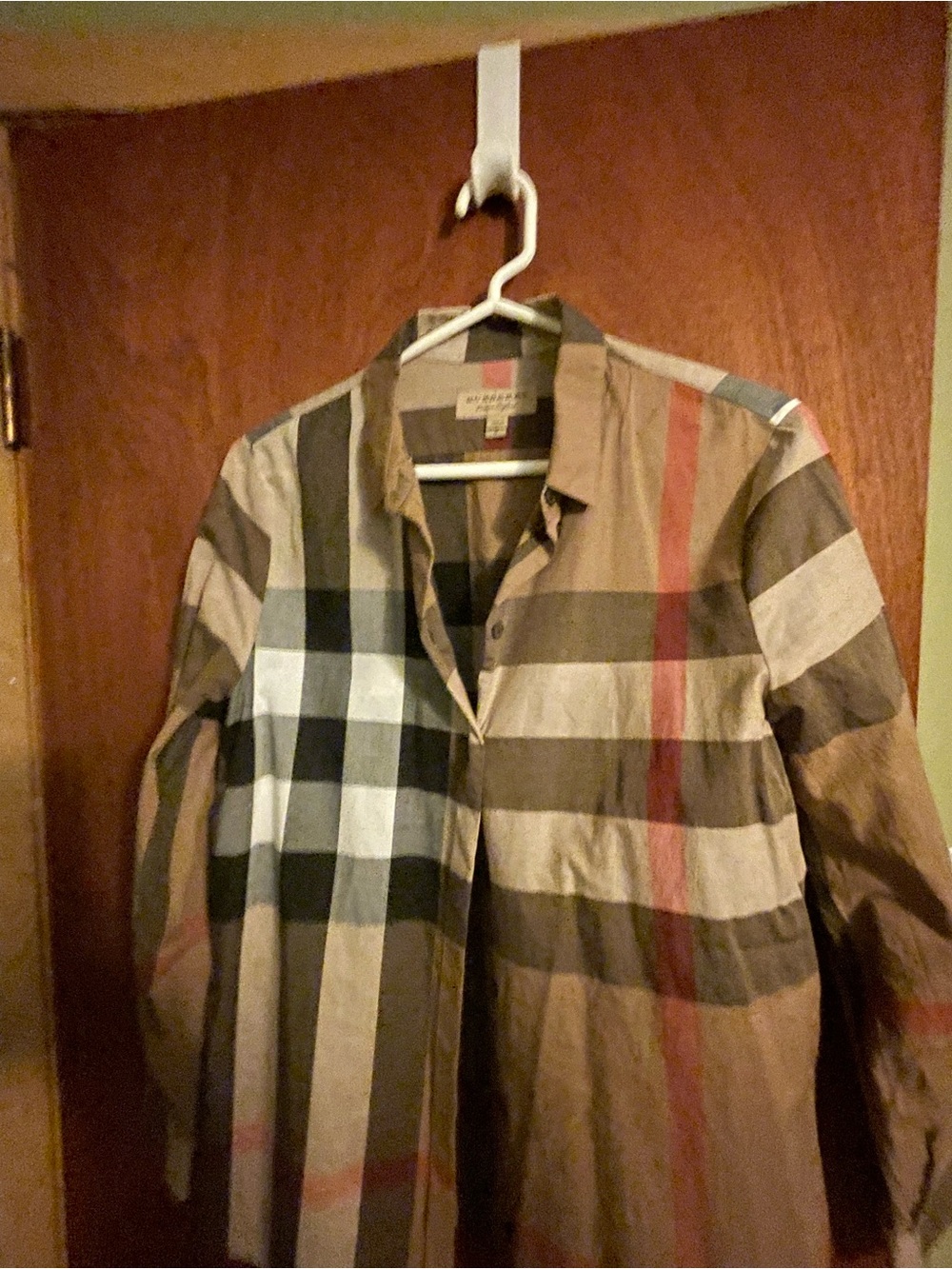 Burberry Classic Check Button-Up Shirt in Tan, Black, White, Red - Picture 3 of 10